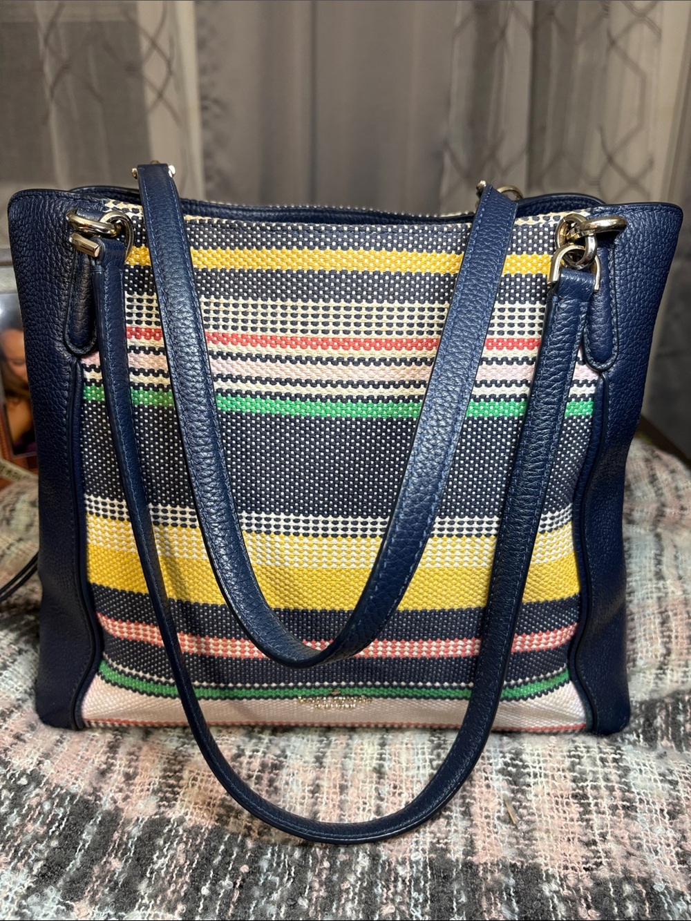 Kate Spade “Jackson Boardwalk Stripe” Shoulder Bag w/3 Compartments 11x12x4in - Picture 9 of 16